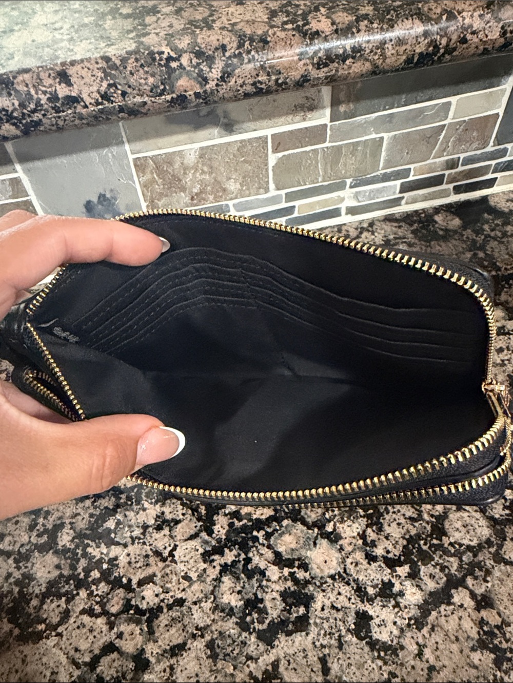Coach Brown/Black Signature double zipWristlet with Gold Hardware - Picture 7 of 7